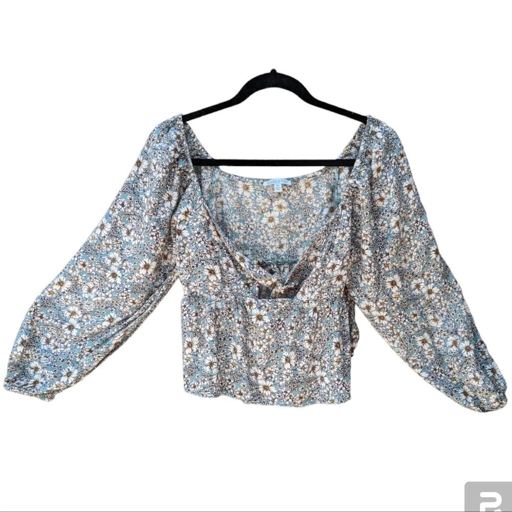 Patrons of Peace Tie Front Long Bishop Sleeve Crop Top Woman's XS Floral Boho